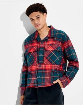 Original Use Men Checked Cropped Flannel Camp Shirt. Sz S.